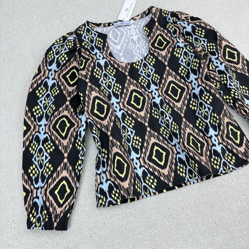 New Never A Wallflower Horseshoe Top XS Ikat Print‎ Long Sleeve Cotton $202